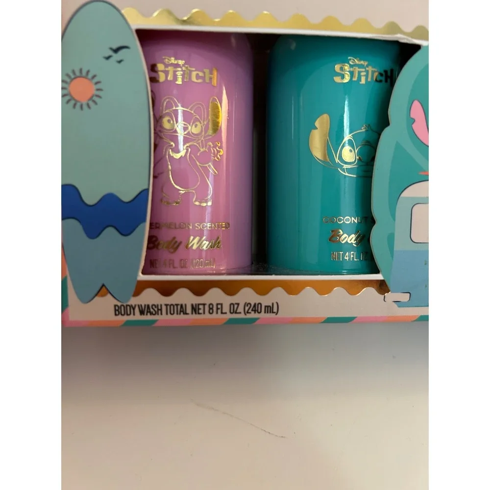 Disney Kid's Pink Blue Lilo Stitch Watermelon Coconut Bath Body Set 4pc New!